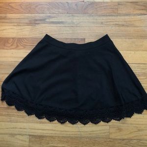 Black skater skirt with lace trim